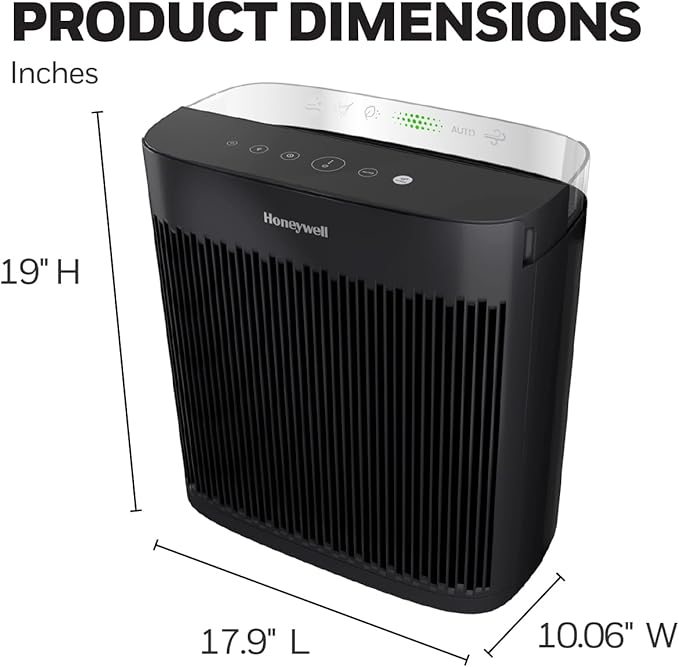 Honeywell Allergen Plus HEPA Air Purifier for Home Large Rooms up to 2400 Ft², Air Quality Monitor, Auto Mode, Reduces Allergens, Pollen, Pet Dander, Odors, Smoke, Black, HPA5300B