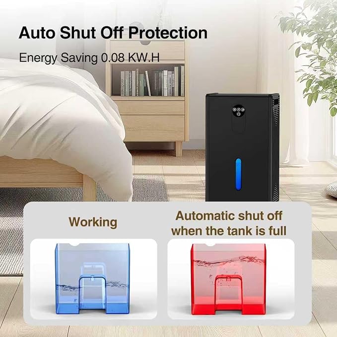 Dehumidifier, 72 OZ Water Tank Dehumidifiers for Home, 1076 sq. ft. Dehumidifier for Basement Bathroom Bedroom with Auto Shut Off, 7 Colors LED Light, Quiet Dehumidifiers with Sleep Mode