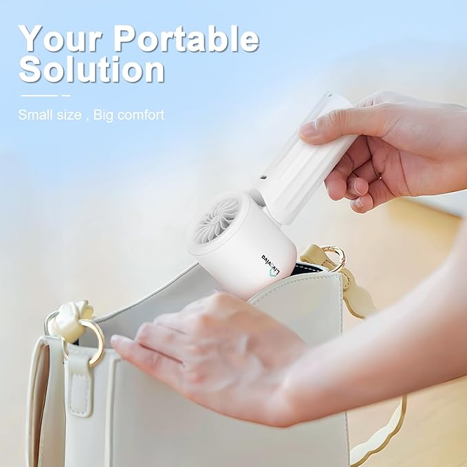 Handheld fan, adjustable blowing angle, mini portable turbo fan, USB Type-C rechargeable, infinitely variable speed high-speed personal fan, 11 Hours Battery Life (White)