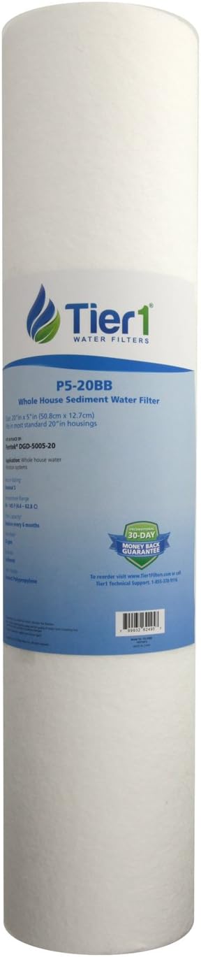 Tier1 5 Micron 20 Inch x 4.5 Inch | Spun Wound Polypropylene Whole House Sediment Water Filter Replacement Cartridge | Compatible with Pentek DGD-5005-20, SDC-45-2005, Home Water Filter