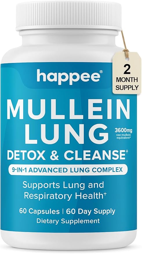 Mullein Leaf Extract for Lung Detox & Cleanse - Natural Lung Cleanse for Smokers - 9-in-1 Lung Health Supplement with Marshmallow Root, Echinacea, Licorice & More – 60 Capsules