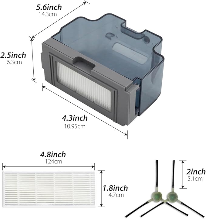 Usoway Robot Vacuum Replacements Parts Fit For Lefant M210/M213/M210b, For Okp K2 K2p K3 K4 K5 L1 K2p Robot Vacuum Cleaner, Vacuum Dust Pan, Side Sweep Edge Brush HEPA Filter (Dustbin& Filter-4pc)
