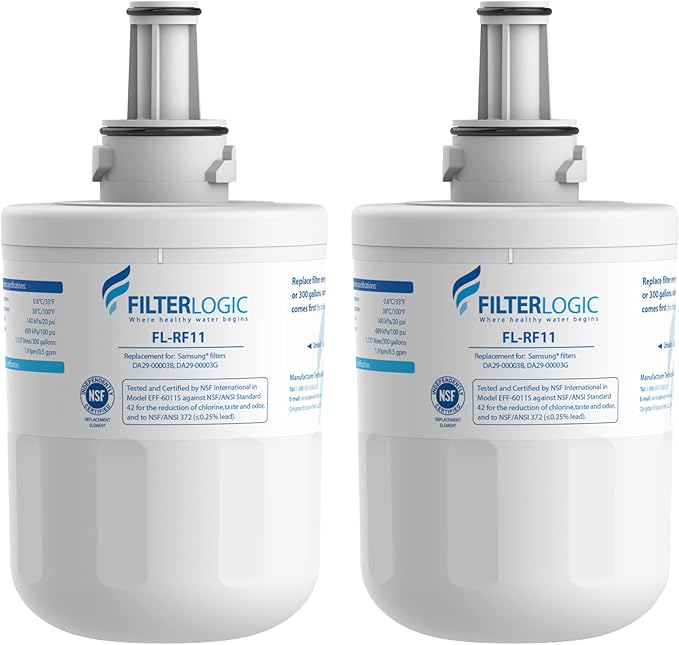Filterlogic DA29-00003G Refrigerator Water Filter, Replacement for Samsung DA29-00003B, RSG257AARS, RFG237AARS, HAFCU1, RFG297AARS, RS22HDHPNSR, WSS-1, 2 Filters