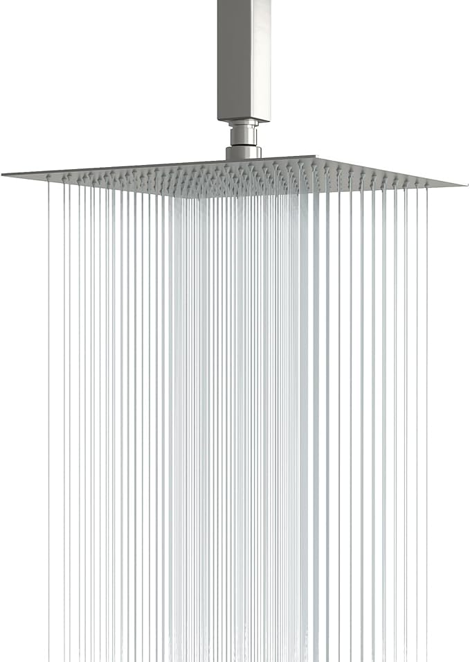 Lordear Rain Shower Head 10 Inch Square Waterfall Shower Head Brushed Nickel Rainfall Shower Head High Pressure Shower Head 304 Stainless Steel Showerhead