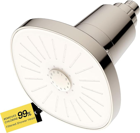 Filtered Shower head, Rain Shower Head with Filter, High Pressure Shower Filter Head for Hard Water, 99% REMOVAL for Chlorine, Heavy Metals, Improves Skin & Hair, Brushed Nickel
