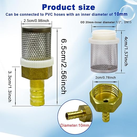 10mm Inline Strainers Filter Copper Tube Joint 10mm Diameter Hose Connection, Garden, Swimming Pool, Fish Tank Hose Filter, Suction Strainers Used to Remove Debris and Reduce Solid Entry