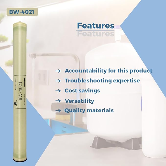 Ozmosis BW-4021 RO Reverse Osmosis Brackish Water Membrane 4"x21", High Salt Rejection, 1000GPD Water Filtration, Made with Premium Toray Brand Sheets and Dow Glue for Commercial and Industrial Use