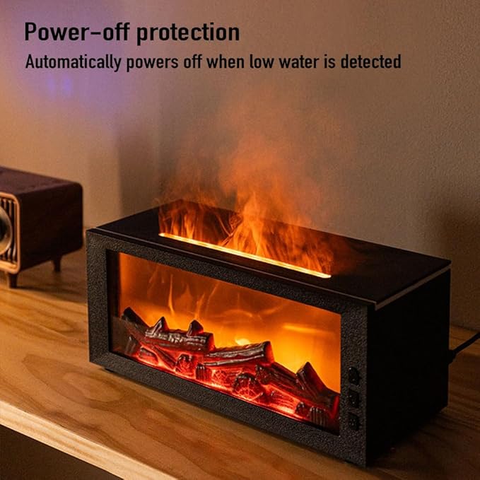 Fireplace Flame Diffuser & Humidifier – Ultrasonic Essential Oil Mist Maker with Remote, 7-Color LED Light, Bonfire Atmosphere for Home, Bedroom, Office (Black)