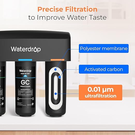 Waterdrop WD-TSA-UF 0.01 μm Ultra Filtration Under Sink Water Filter, Under Sink Water Filtration System 9 Stage Filtration, Reduces Chlorine, Taste and Odor, Fluoride, Advanced USA Tech