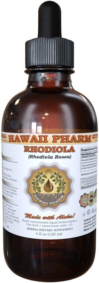 HawaiiPharm Rhodiola Liquid Extract, Organic Rhodiola (Rhodiola Rosea) Tincture 4 oz