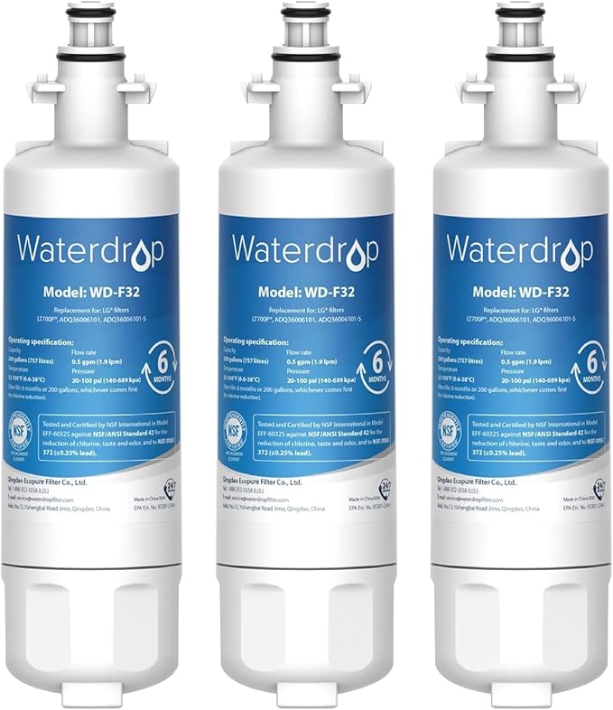 Waterdrop ADQ36006101 Replacement for LG® LT700P®, Kenmore 469690, 9690, FML-3, ADQ36006102, ADQ36006101-S Refrigerator Water Filter, 3 Filters