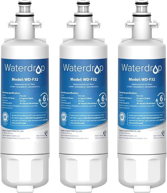 Waterdrop ADQ36006101 Replacement for LG® LT700P®, Kenmore 469690, 9690, FML-3, ADQ36006102, ADQ36006101-S Refrigerator Water Filter, 3 Filters