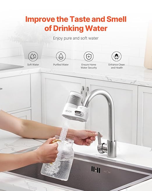 VEVOR Faucet Water Filter, Faucet Mount Water Filtration, 5-Stages Tap Filters Reduce 97% Lead, 95% Chlorine, Rust, Water Purifier for Kitchen Bathroom Sink, 320 Gal, 1 Filter, White