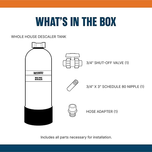 WaterBoss Whole House Salt Free Descaler System - Works with City & Well Water Filters - 6yr, 600,000 Gl - Water Softener Alternative for Home - WB-WH-DSCLR