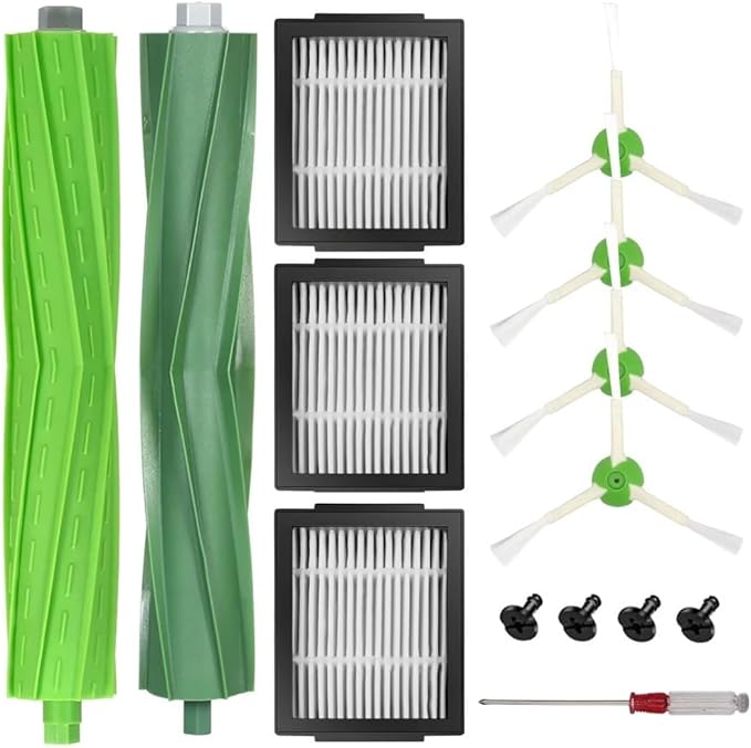 Replacement Parts for iRobot Roomba E/i/j Series i1 i3 i4 i7 i7+ j6+ j7 E5 E6, 1 Set of Multi-Surface Rubber Brushe, 3 Vacuum Filters, 4 Side Brushes