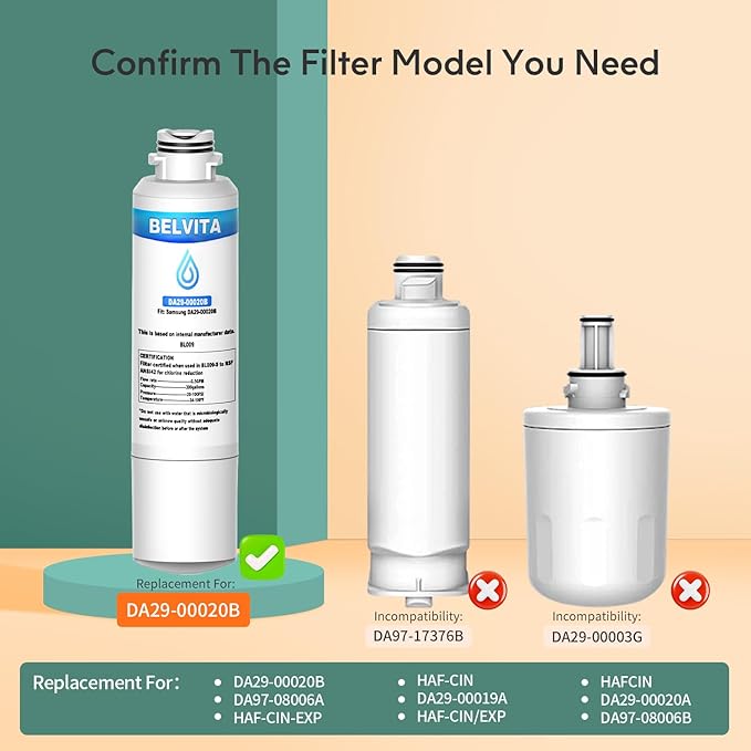 BELVITA Refrigerator Water Filter, Compatible with DA29-00020A/B, DA29-00020B-1，HAF-CIN/EXP, RF28HFEDBSR, RF263BEAESR, RF263TEAESG, RF28HDEDBSR, HAF-CIN, RF4287HARS,RF4267HARS, 3 Pack