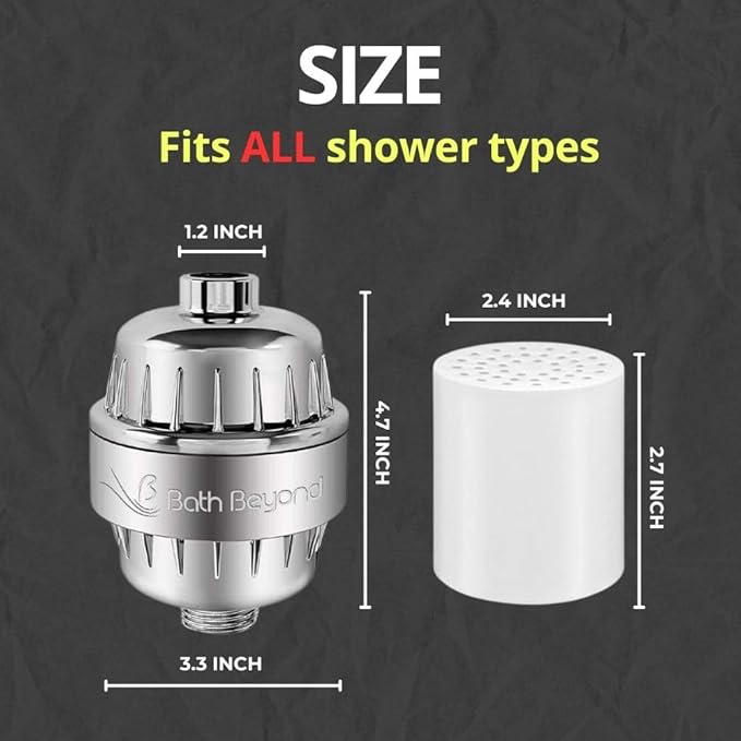 Bath Beyond Shower Filter Vitamin C 15 Stage High Output Water Filter With cartridge for Hard Water - Shower Head Filter Removes Chlorine Fluoride and Improves The Condition of Your Skin, Hair