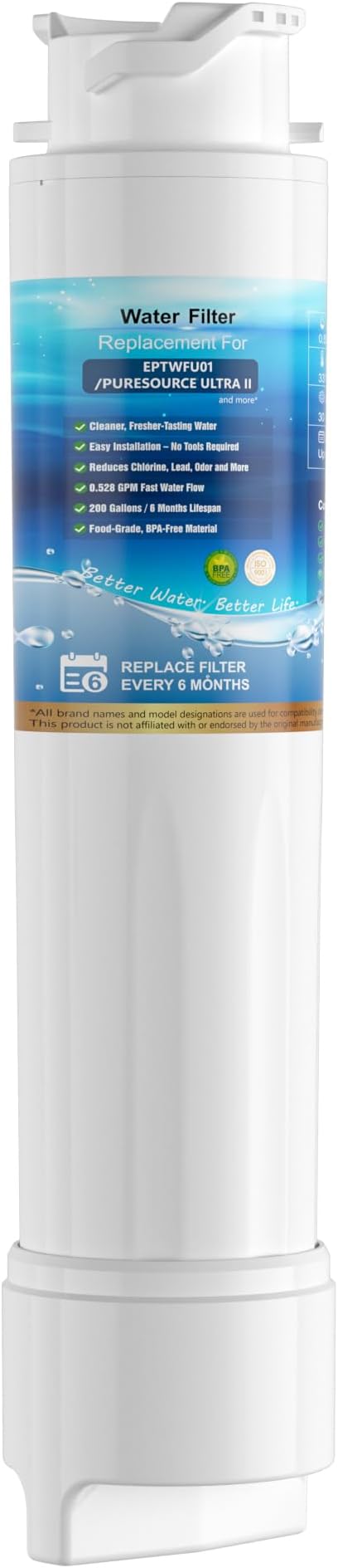 Water Filter Replacement, Compatible with EPTWFU01 and Pure Source Ultra II, EWF02, EPTWFU01C, 4562222, 012505454226, 807946701 – Advanced Filtration Technology, Long Life Span 1 Pack
