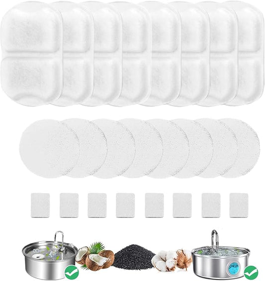 Cat Water Fountain Filter,Dog Water Filter Replacement for 7L/230oz Stainless Steel Dog Fountain,Activated Carbon Dog Water Fountain Filter,8 Set Pet Fountain Filter Replacement for PWF002