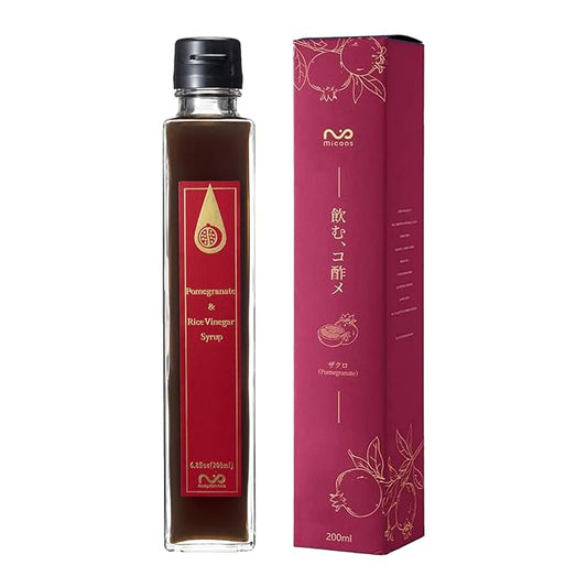 [Micoas] Pomegranate & Rice Vinegar Syrup, Rice Drinking Vinegar, For Gift, With Kombucha, Gluten Free, Shrub, Alternative to Alcohol Drink, Made in Japan, 200ml (6.8 oz)
