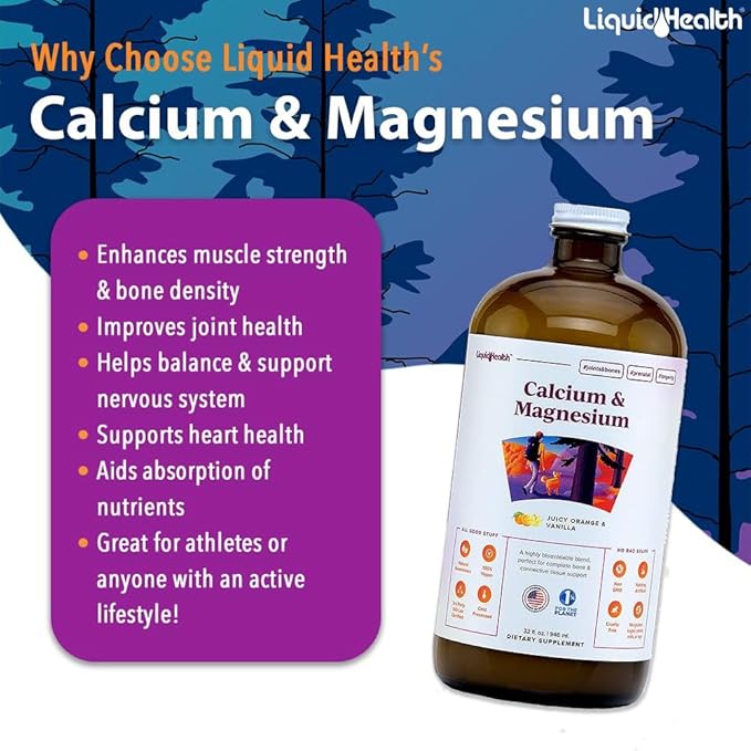 LIQUIDHEALTH Calcium Magnesium Vitamins & Daily Multi Minerals Liquid Supplement Bundle for Adults - Immune System, Bone & Joint Support, Improve Mobility, Increase Energy - Vegan, Non-GMO, USA Made