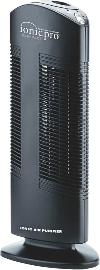 Ionic Pro Compact (CA200) Ionic Air Purifier Tower for Home, Quiet Ionic Filterless Design, Covers Up to 200 Sq. Ft., Removes Odors, Smoke, Dust, and Allergens – Black
