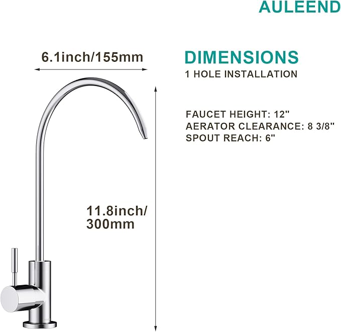 Brass Reverse Osmosis Faucet, Sink Water Filter System, Suitable for Most Reverse Osmosis or Water Filtration Systems, Kitchen Bar Sink Drinking Water Faucet (Chrome)