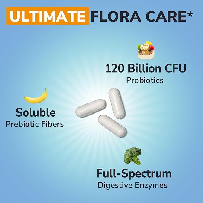 Probiotics for Women and Men, 120 Billion CFU 34 Strains, with Digestive Enzymes & Prebiotics, No Gluten, Gut Health, Digestive Health, Bloat Relief, 60 Veggie Caps
