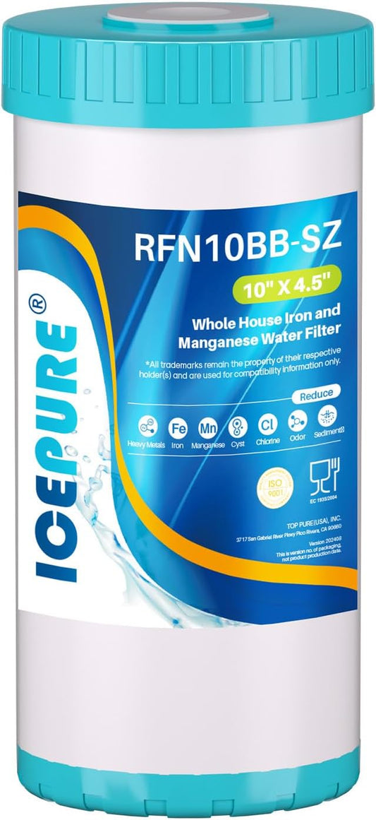 ICEPURE 5 Micron 10" x 4.5" RFN10BB-SZ Whole House Iron & Manganese Reduce Water Filter Replacement for FM15B, WD-WF10F, RFFE10-BB, 10-Inch, 1 Pack