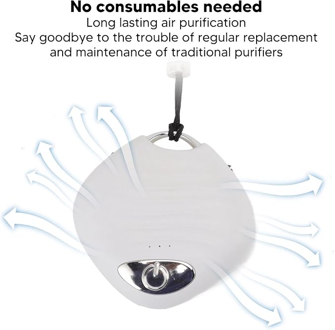 Air Purifier Necklace, 5V Portable Ionizer Rechargeable Ion Air Purifier Simple to Use Air Filter Device Necklace Purifier for Home Car with USB Cable 2x2x0.6inch