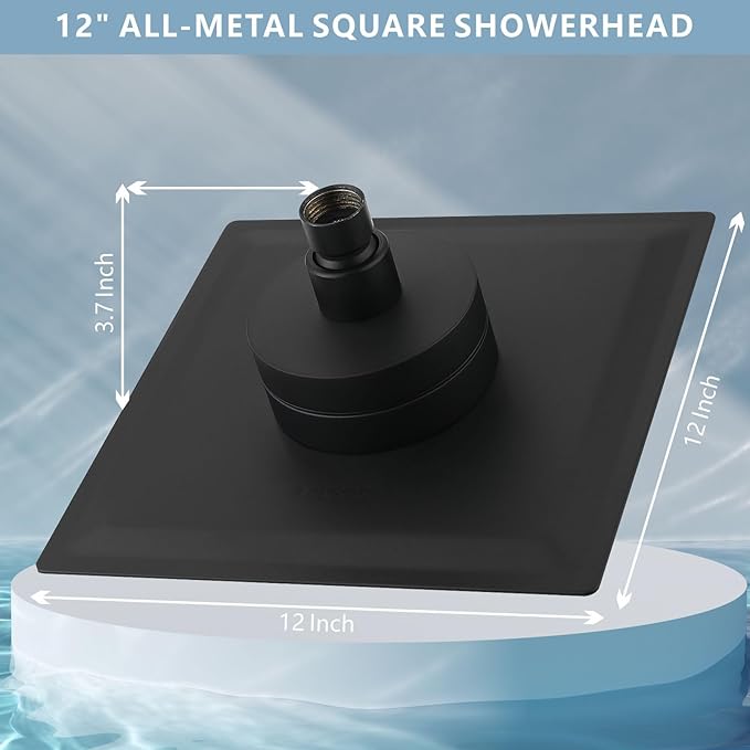 Large Rain Shower Head with Filtered - 12" All Metal Square Rainfall Showerhead Filter for Remove Chlorine and Harmful Substances, Matte Black
