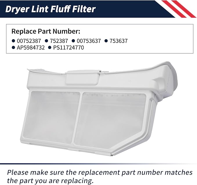 00752387 Dryer Lint Screen Filter Assembly Compatible with Bosch Dryers Replace AP5984732 00753637 752387 753637 Dryer Lint Fluff Filter