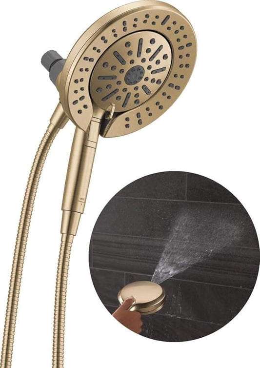 Delta 6-Setting In2ition 2-in-1 Dual Shower Head with Handheld High Pressure ProClean Spray, Brushed Gold Detachable Shower Head with Hose, 1.75 GPM Flow Rate, Champagne Bronze 75655CZ