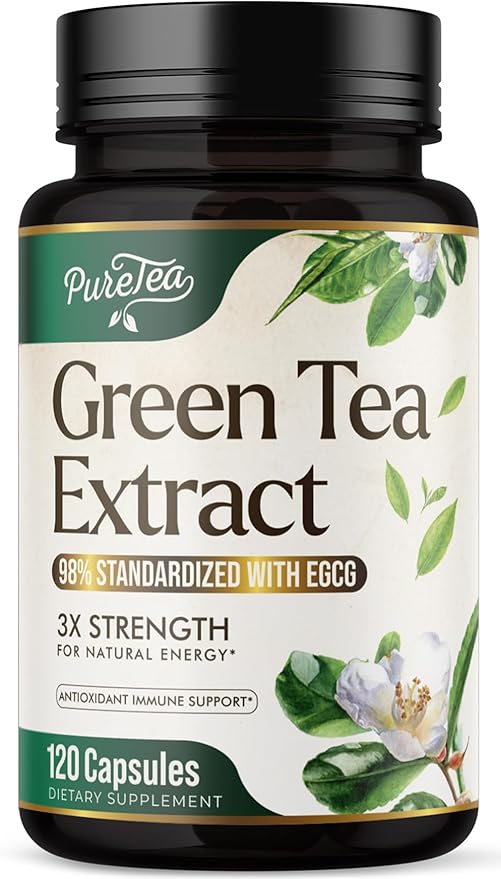 Green Tea Extract Capsules 1000mg with 98% Standardized Polyphenols & 45% EGCG for Heart Support with Antioxidants - 3X Absorption Green Tea Pills for Natural Energy, Gentle Caffeine - 120 Capsules