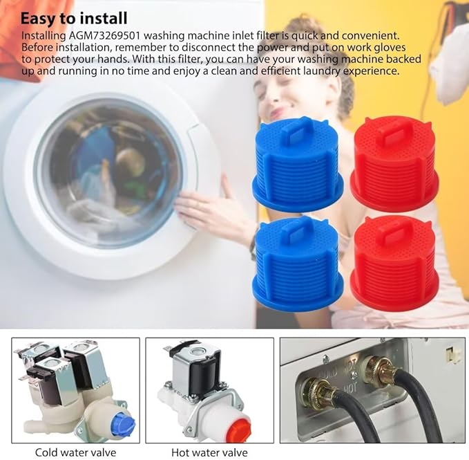 4PCS AGM73269501 Washer Water Inlet Valve Filter Screen Compatible for LG Washing Machine WM2250CW, WM2650HRA, WM2650HWA, WM2450HRA, WM8500HVA, WM3050CW, WM4070HVA, WM4070HWA Models