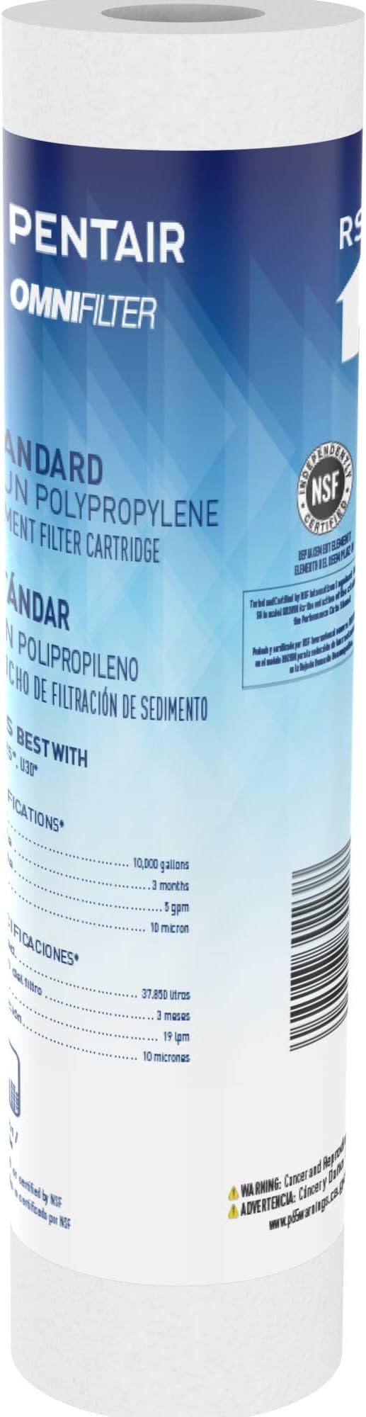 Pentair OMNIFilter RS14 Sediment Water Filter, 10-Inch, Standard Whole House Polypropylene Spun Sediment Replacement Filter Cartridge, 10" x 2.5", 10 Micron, Pack of 1