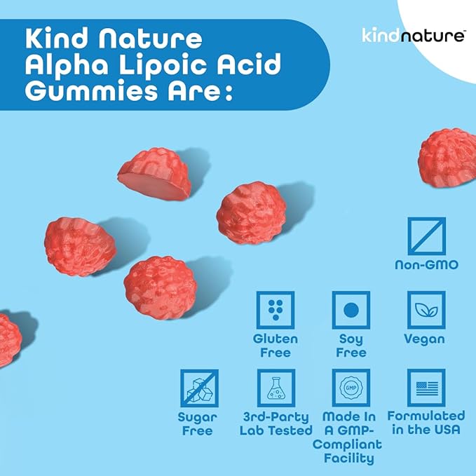 kindnature Alpha Lipoic Acid Gummies - Vegan, Sugar-Free, Low Calorie 600 mg ALA Supplement - Pure ALA Alpha Lipoic Acid 600mg for Antioxidant Support