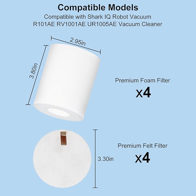 AirClean Parts RV1001AE Pre-Motor Foam Replacement Filter Compatible with Shark IQ Robot Vacuum R101AE RV1001AE UR1005AE Vacuum Cleaner (8 Pack)