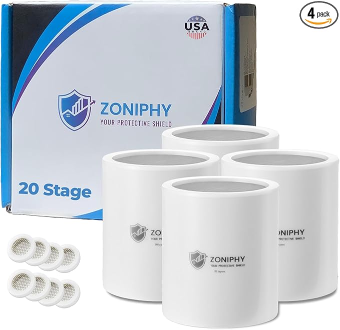 20-Stage Shower Head Filter Replacement Cartridge (No Housing) – Universal Shower Water Filter for Hard Water, Reduces Chlorine & Impurities for Softer Skin & Healthier Hair (Four Pack)