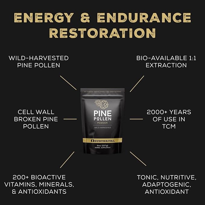 Surthrival: Pine Pollen Powder (8 oz), Wild Harvested, Energy & Endurance Restoration