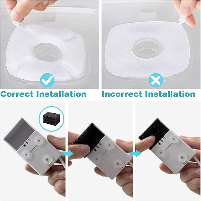 16 Pcs Cat Water Fountain Filter, Replacement Filters & Sponges for Pet Water Fountain, 8 Filters + 8 Sponges for Automatic Pet Fountain, Compatible with Veken 95oz, 67oz, 135oz Pet Dispensers