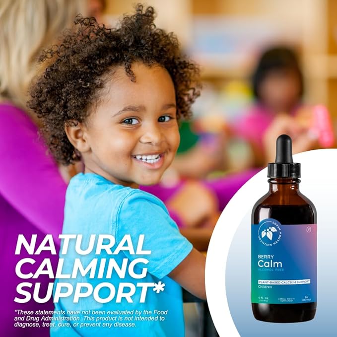 Mountain Meadow Herbs Berry Calm for Kids – Herbal Calcium Supplement for Strong Bones, Teeth, Focus & Relaxation, Great Tasting Liquid Formula, 4 oz