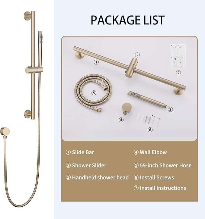 Weshi Shower Slide Bar Handheld Shower with Hose, Bathroom Handheld Shower Head, Slide Bar Hand Shower with spray, High Pressure Shower Head Height Adjustable with 59 Inch Stainless Steel Hose