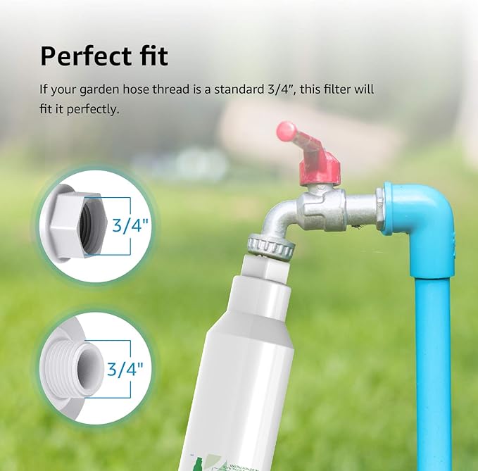 Filterlogic Garden Hose Water Filter, Compatible with Mist Cooling System, Improve Plants Health, Reduces Chlorine, Odor, Ideal for Gardening and Pets, Pack of 2