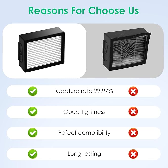 12 Pack Filter Replacements for i Robot Roomba E I & J Series E5 E6 i1 i1+ i3 i3+ i4 i4+ i5 i5+ i6 i6+ i7 i7+ i8 i8+ NOT for J9, High Efficiency Filter for iRobot Roomba Replacement Parts