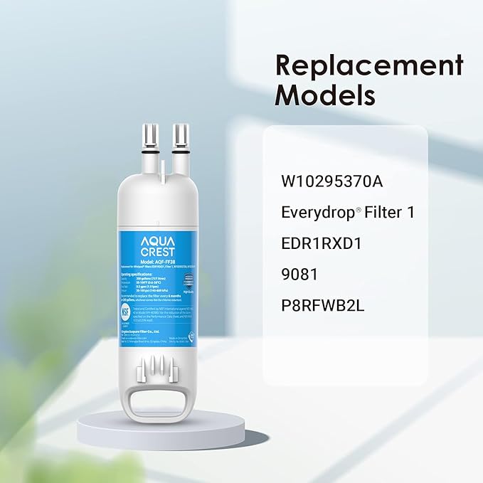AQUA CREST EDR1RXD1 Replacement for W10295370A, Everydrop® Filter 1, EDR1RXD1B, P8RFWB2L, P4RFWB, Kenmore® 46-9081, 46-9930, Refrigerator Water Filter, 2 Filters