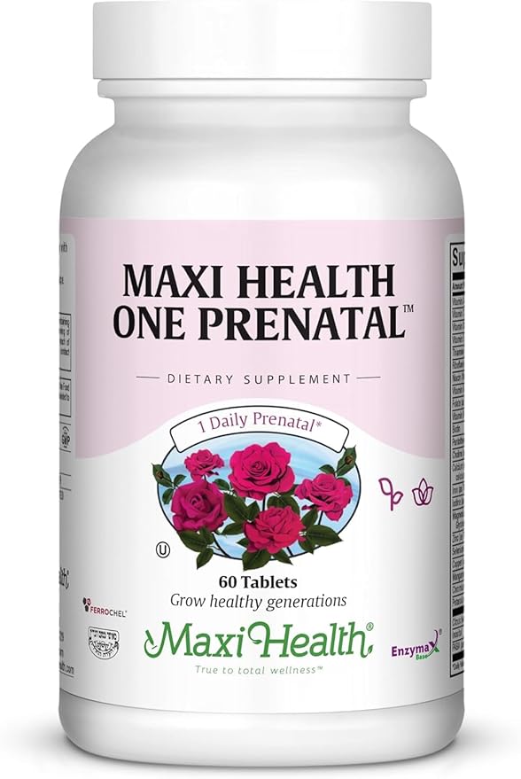 Maxi Health Prenatal Vitamins for Women – One Daily Prenatals with Iron, Folate, Choline, Vitamin D3, and Essential Nutrients – High Absorption Supplement for Pregnancy and Preconception – 60 Tablets