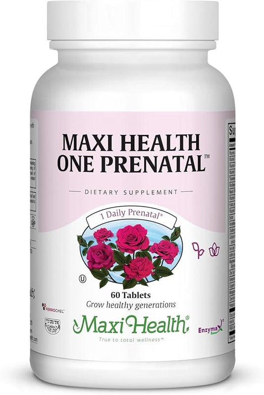 Maxi Health Prenatal Vitamins for Women – One Daily Prenatals with Iron, Folate, Choline, Vitamin D3, and Essential Nutrients – High Absorption Supplement for Pregnancy and Preconception – 60 Tablets