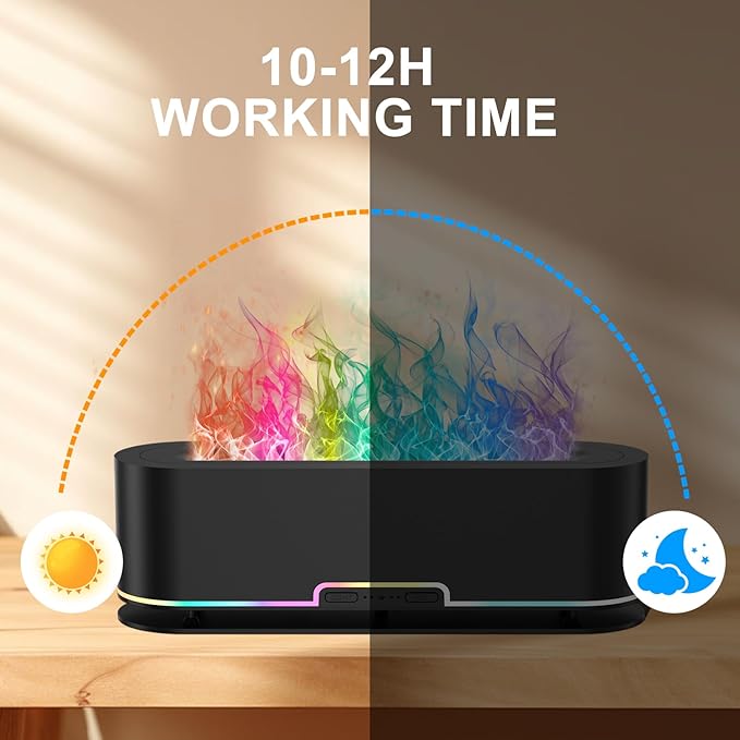 2025 Upgraded Rainbow Flame Fire Diffuser Humidifier, 7 Colors Changing Oil Diffuser, Ultra-Quiet Aroma Essential Oils Aromatherapy Diffusers for Large Room, Bedroom, Office