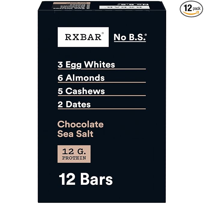 RXBAR Protein Bars, Protein Snack, Snack Bars, Chocolate Sea Salt, 22oz Box (12 Bars)